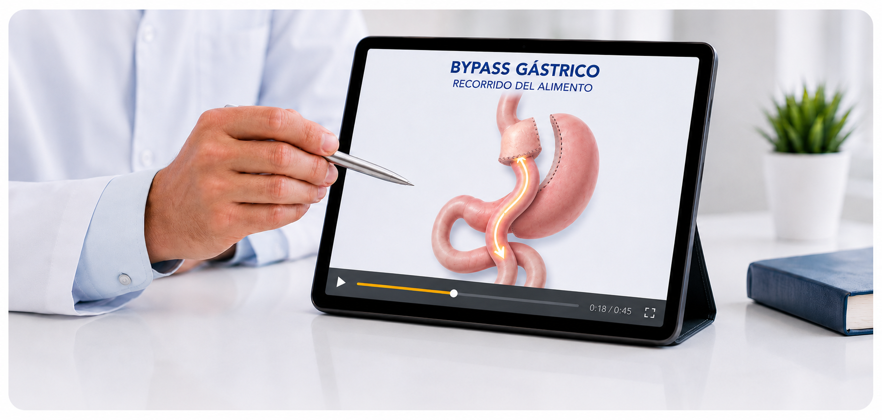 Demostración de el nuevo flujo de los alimentos en un bypass gástrico